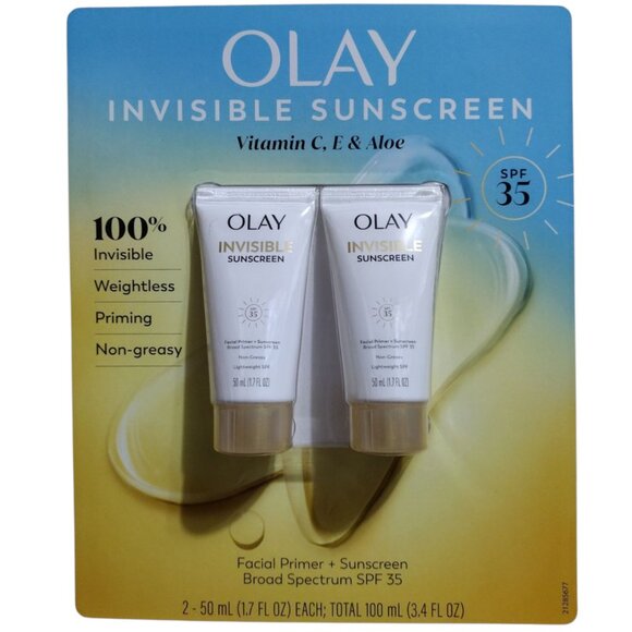 Olay Invisible Sunscreen SPF 35 + Facial Primer Vitamin C & E 1.7 fl oz, 2 pack - Picture 1 of 8